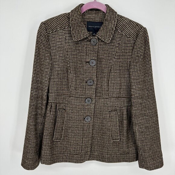 Banana Republic Jackets & Blazers - Banana Republic Houndstooth Blazer Jacket 8 Linen Wool Button Down Brown Tan